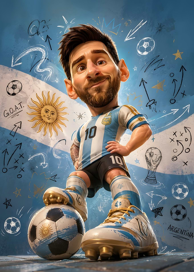 Lionel Messi Caricature Soccer Illustration
