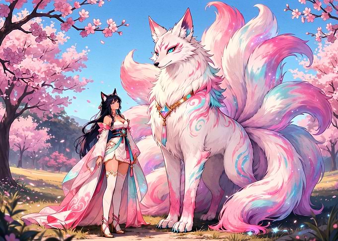 Anime Girl and Nine-Tailed Fox