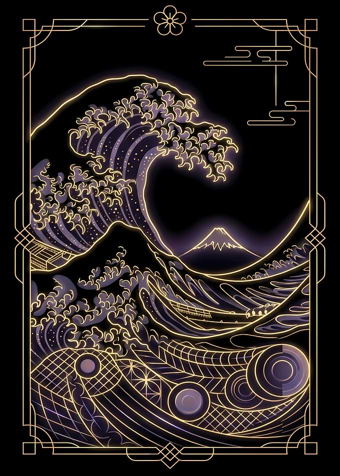 Golden Neon Great Wave