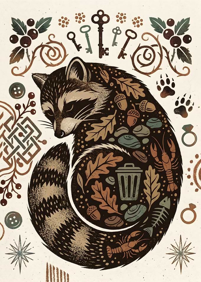 Raccoon with Nature Elements