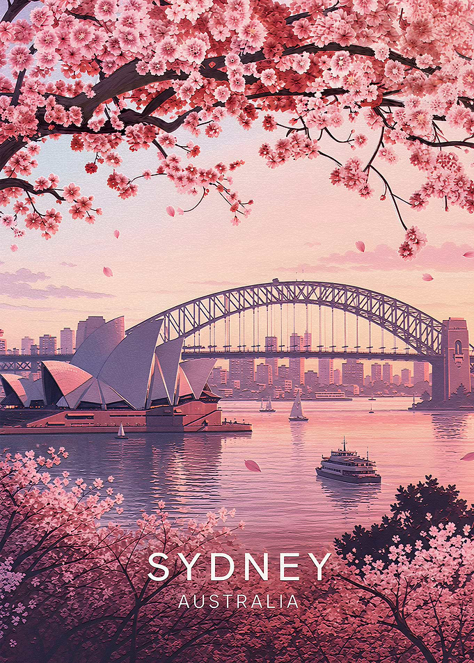 Sydney Australia Cherry Blossom Travel Poster