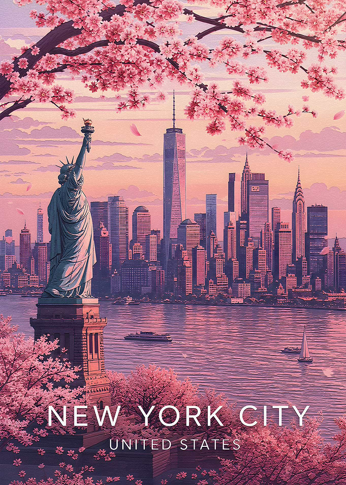 New York City Cherry Blossom Poster