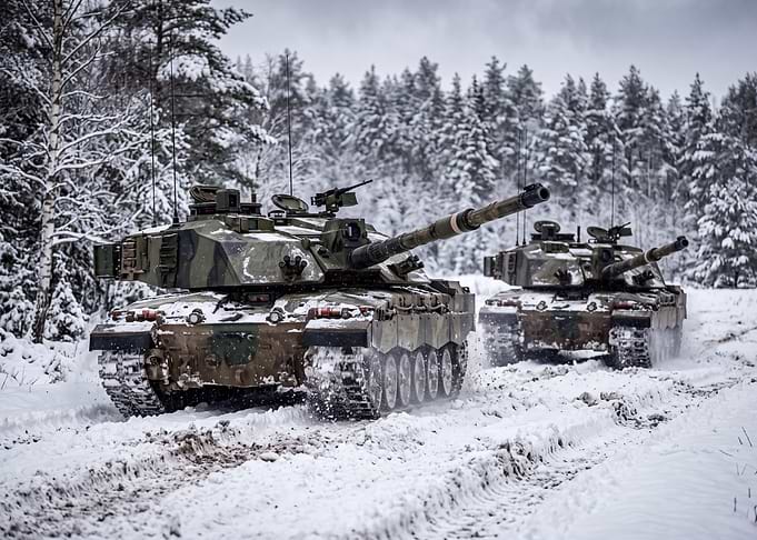 Challenger 2 Tanks in Winter Forest
