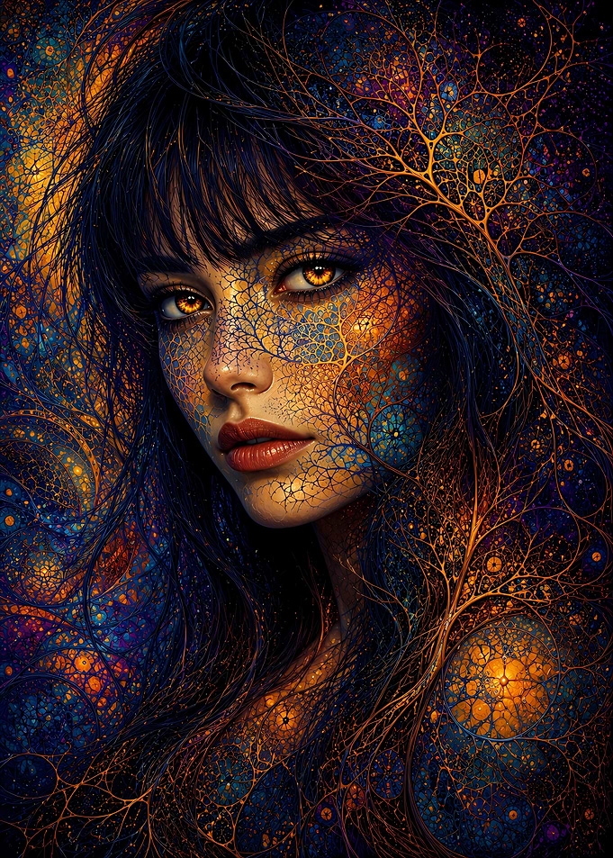 Ethereal Woman with Fractal Patterns