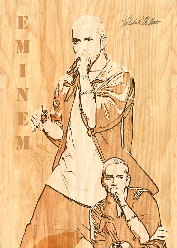 Eminem Wood Engraved Portrait Art