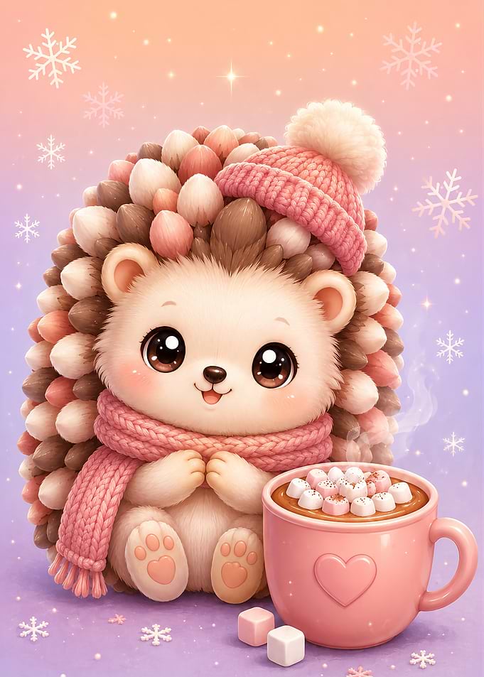 Cute Hedgehog with Hot Cocoa