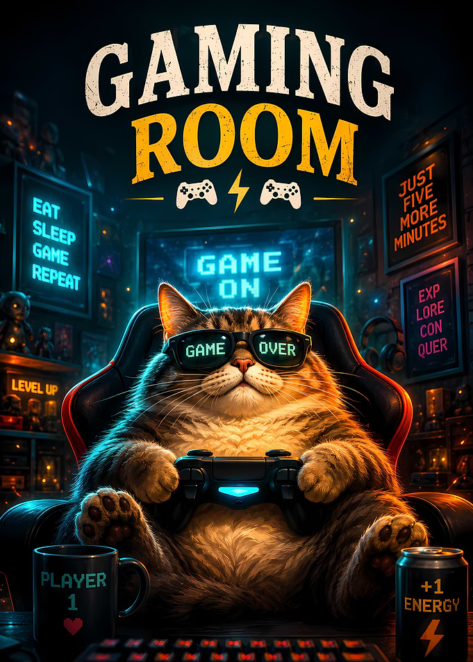 Cool Gaming Cat in Gaming Room
