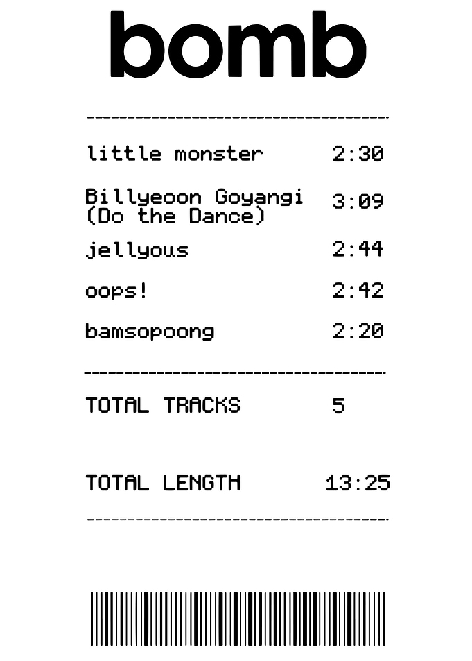 Bomb Album Tracklist Receipt