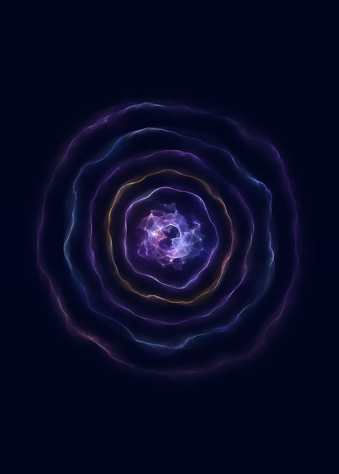 Neon Fractal Rings Abstract Cosmic Aura Art