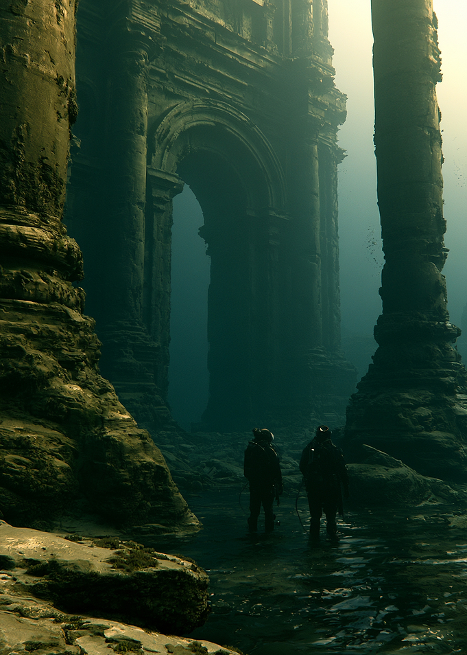 Explorers in Sunken Ancient Ruins