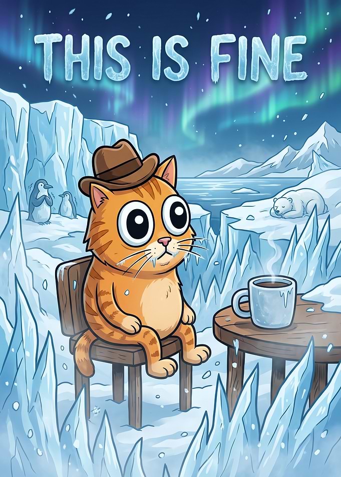 This Is Fine Cat Meme frozen Aurora World