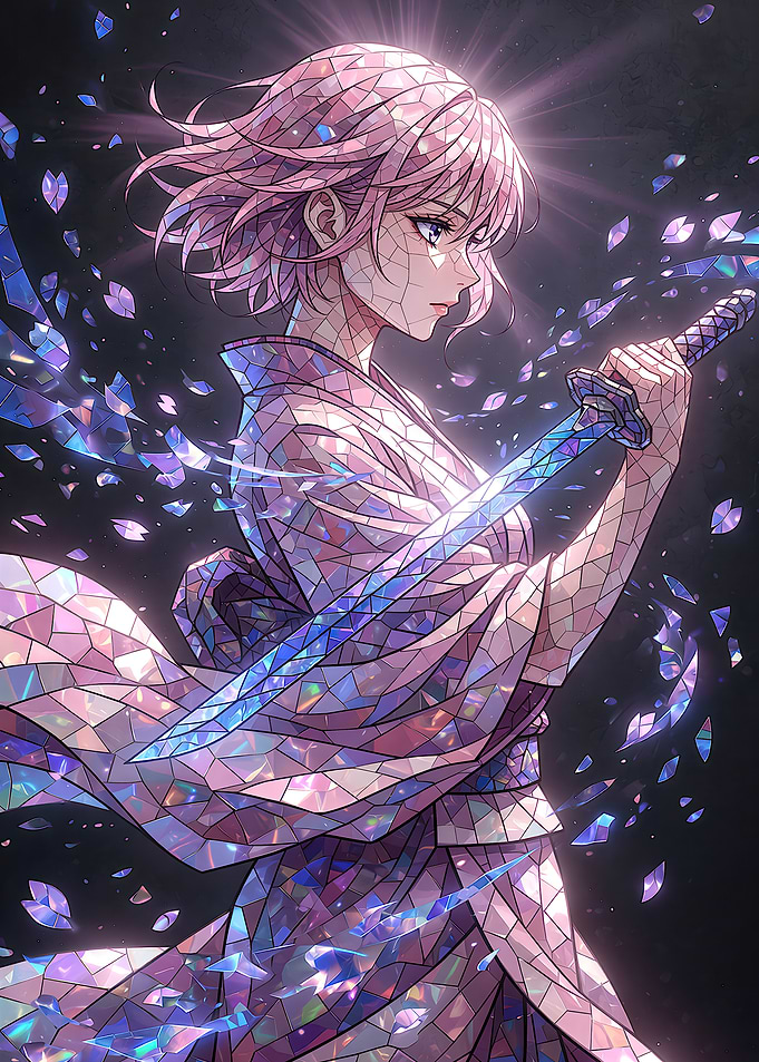 Stained Glass Anime Warrior Girl