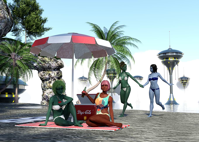 Futuristic Beach Day with Alien Girl Friends