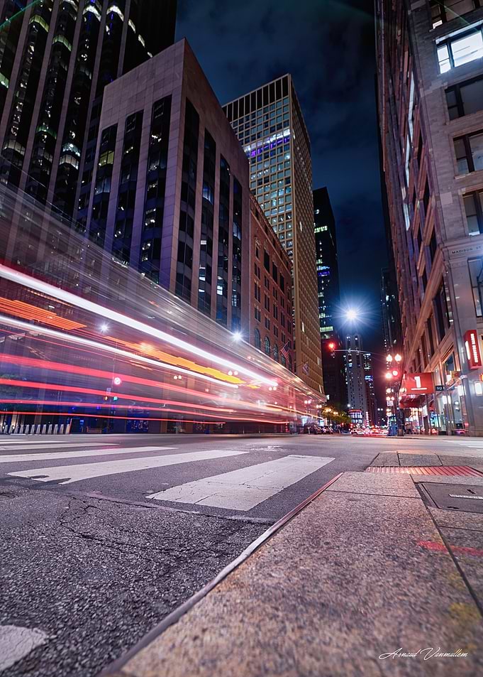 Chicago City Night Light Trails
