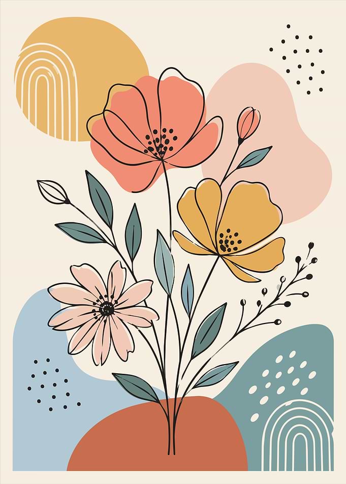 Boho Floral Abstract Line Art Minimalist