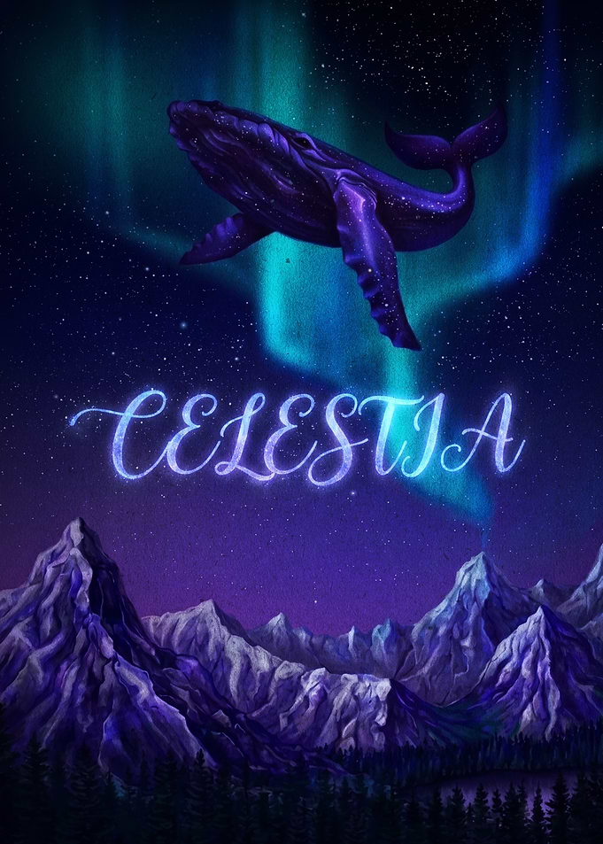 Whale Swimming in Celestial Aurora