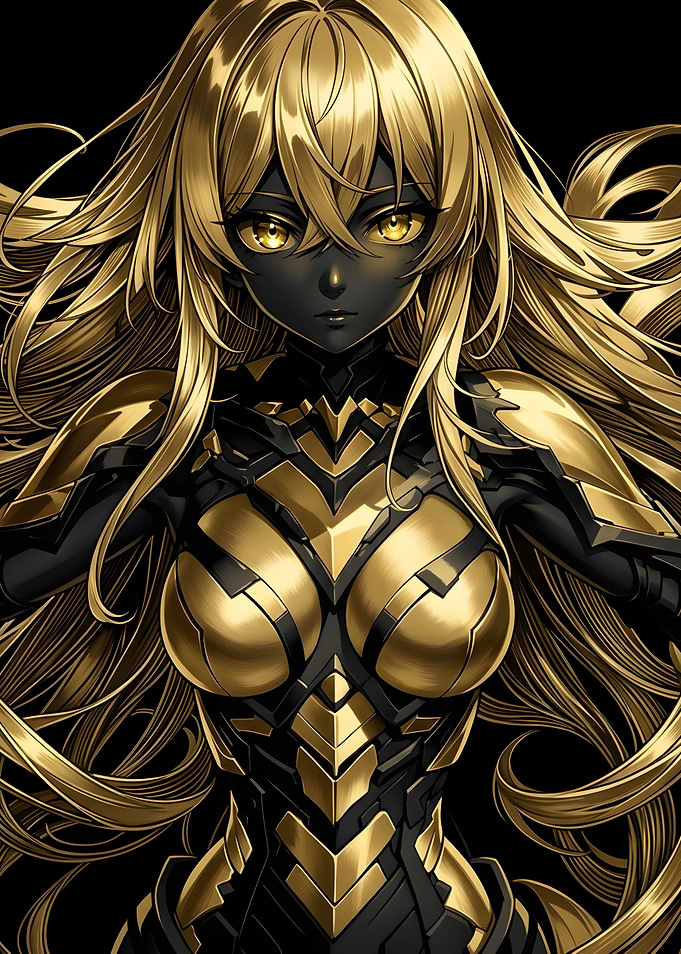 Golden Anime Warrior in Black Armor