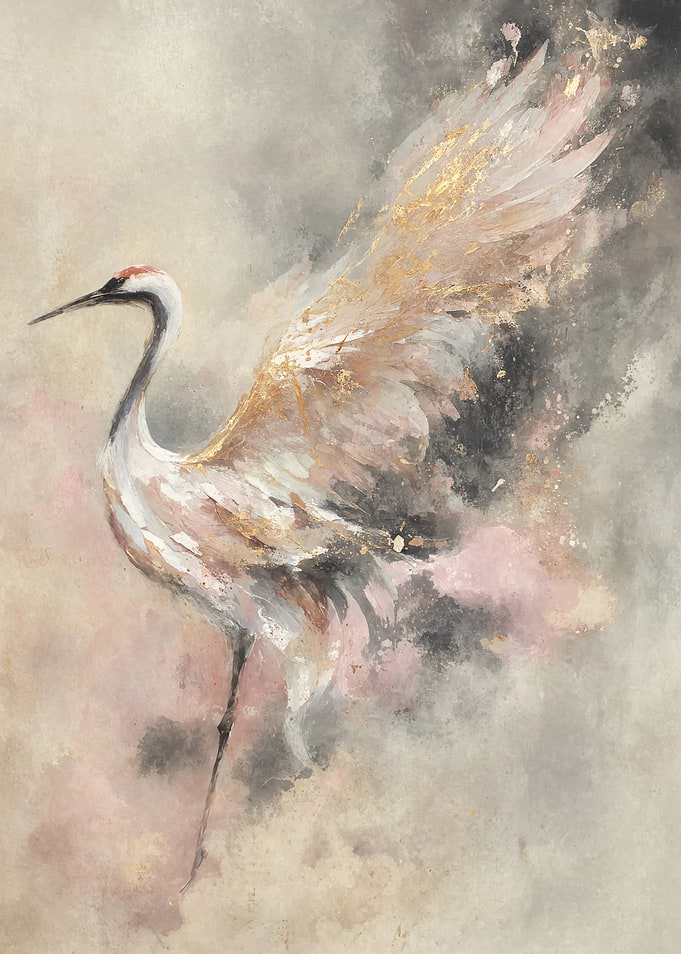 Abstract Golden Crane Painting