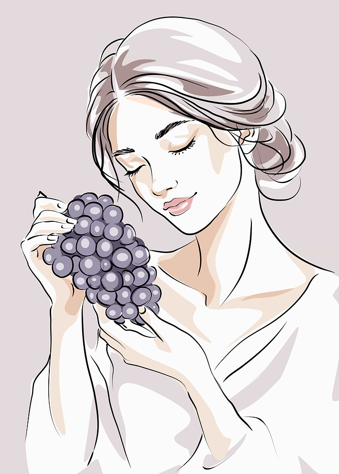 Elegant Woman Holding Purple Grapes
