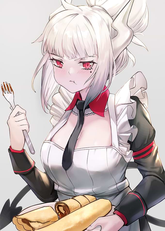 Lucifer from Helltaker Eating Pancakes