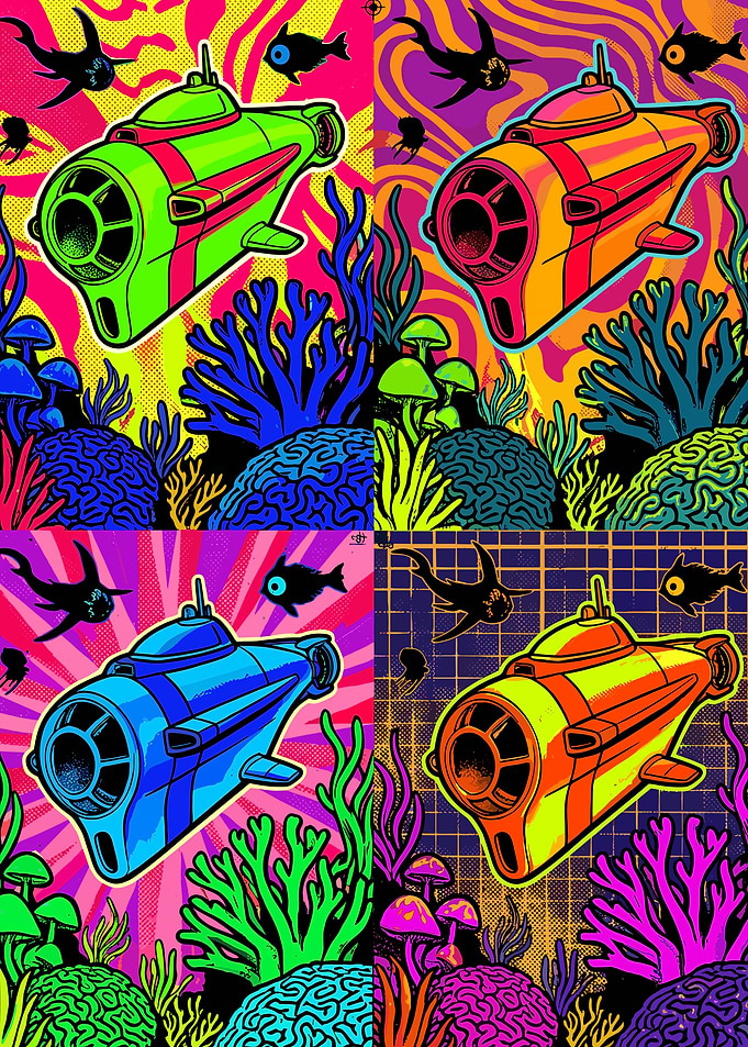Pop Art Submarine Underwater Collage