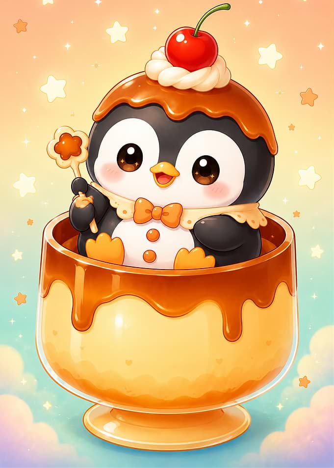 Cute Penguin in Pudding Cup