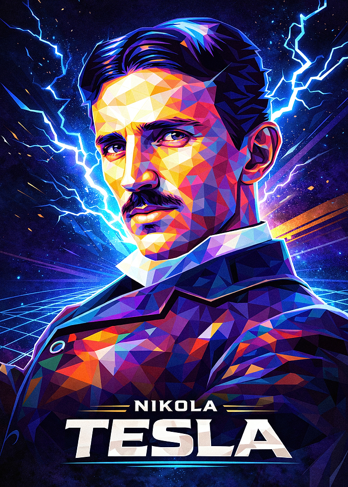 Nikola Tesla Low Poly Portrait