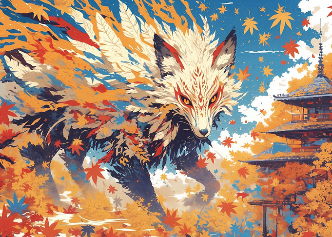 Mythical Kitsune Fox in Autumn