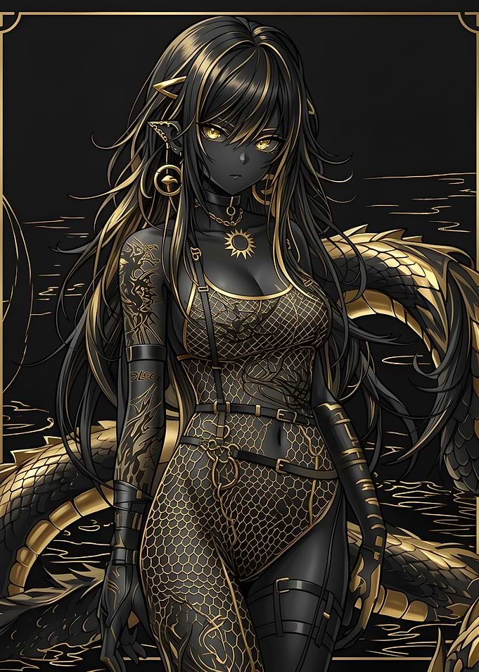 Black and Gold Dragon Girl