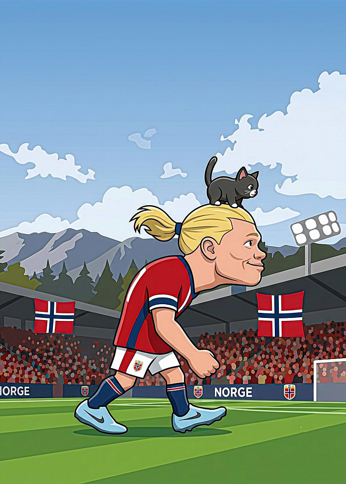 Caricature of Erling Haaland with Cat