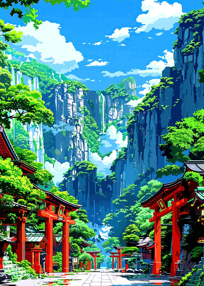 Vibrant Torii Gate Mountain Shrine