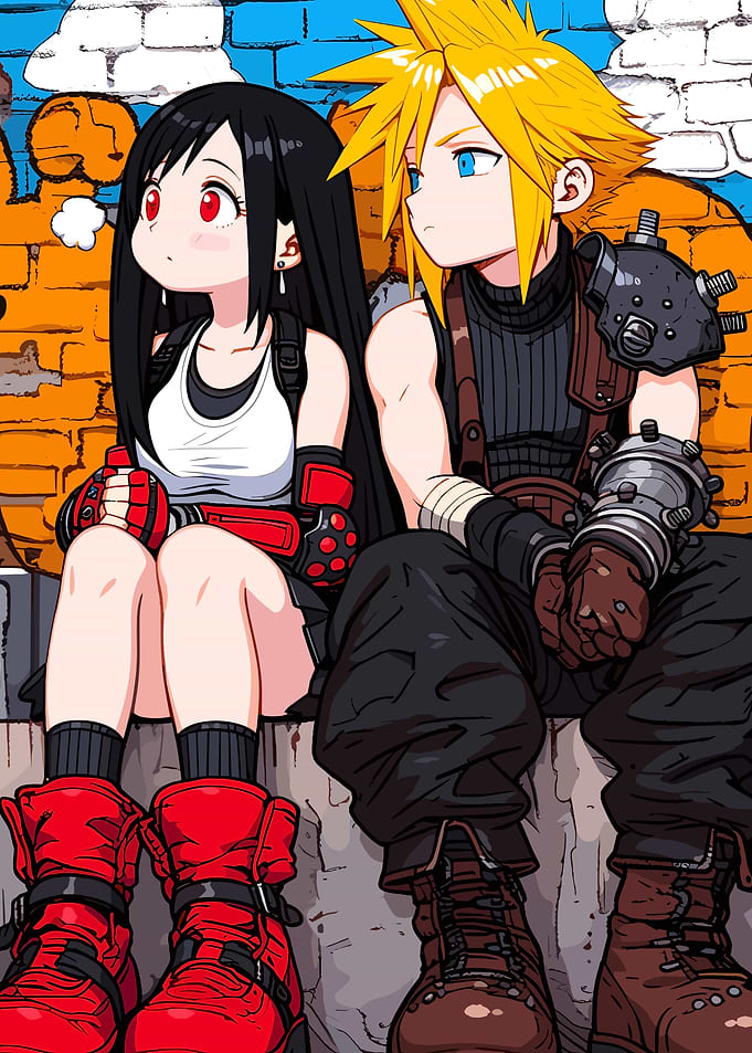 Chibi Tifa and Cloud Sitting Together
