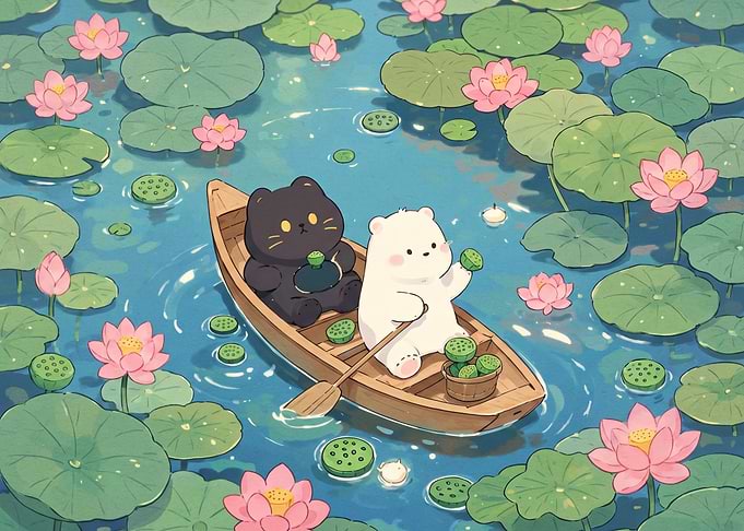 Cute Bear and Cat Boating