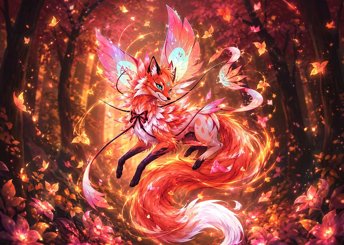 Magical Winged Fox in Autumn Forest