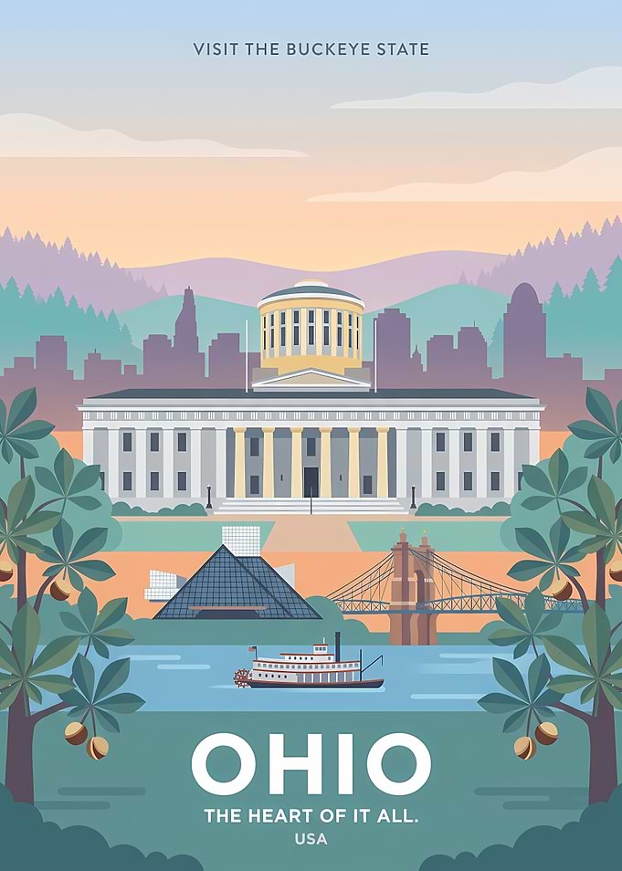 Ohio Travel Poster Illustration