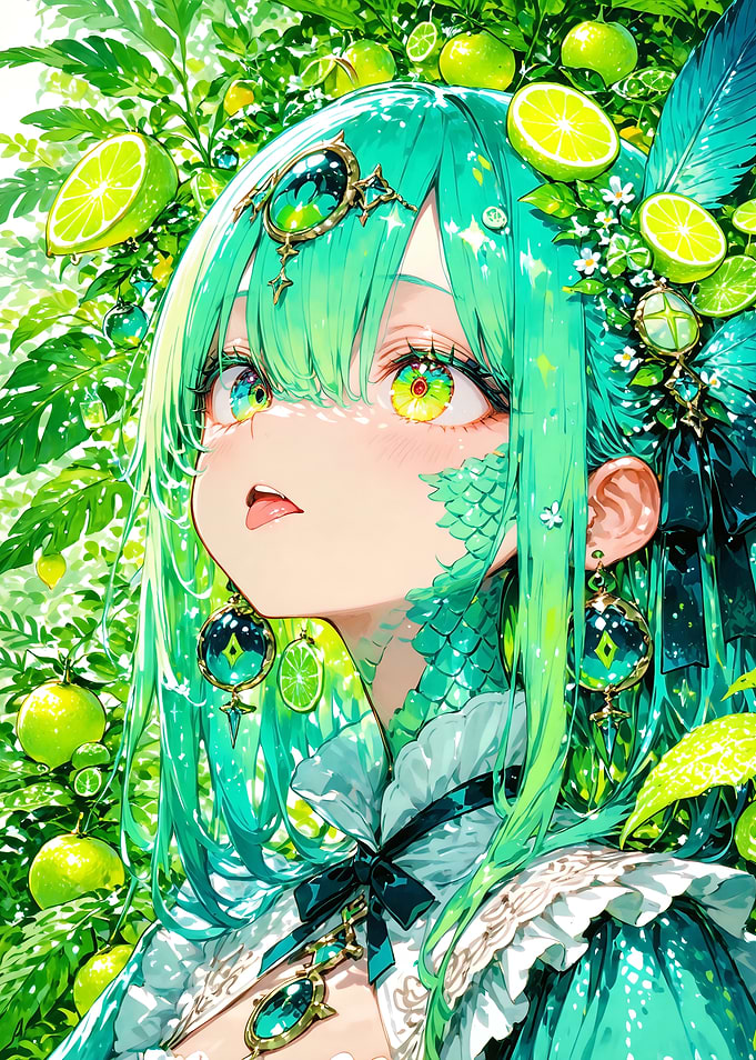 Lime-themed anime girl with scales