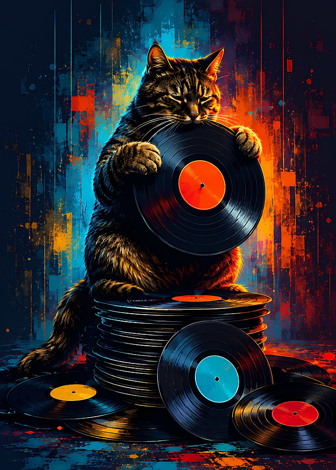 Cat Holding Vinyl Record