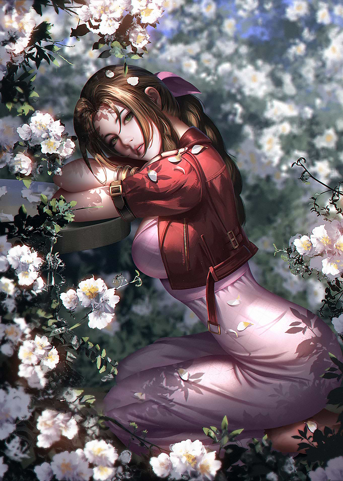 Aerith Gainsborough in a Flower Garden