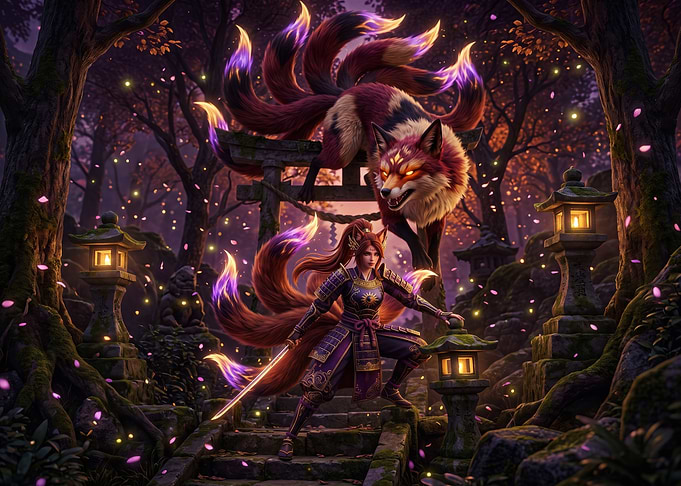 Kitsune Warrior and Spirit Fox