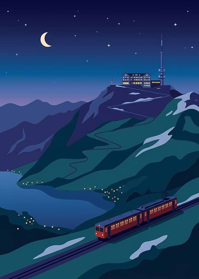Night Train in the Swiss Alps