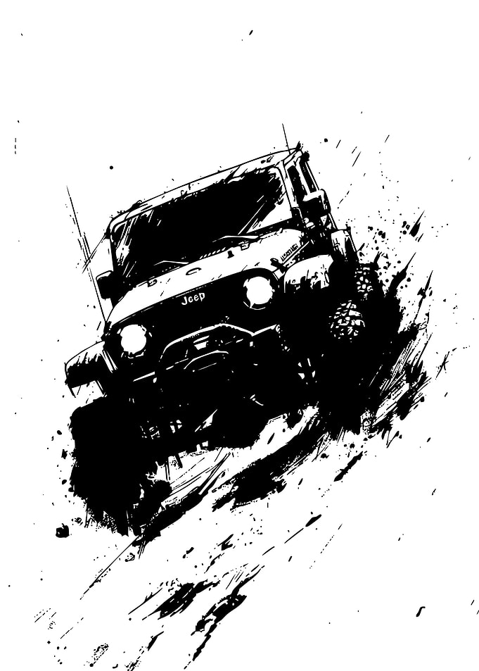 Jeep Wrangler Off-Road Ink Illustration