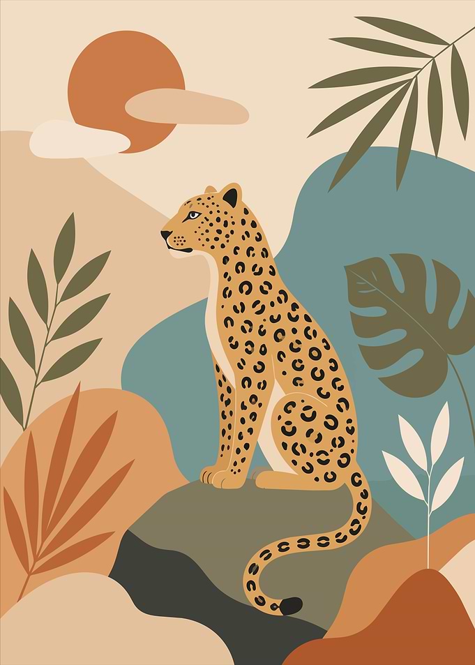 Boho Leopard Jungle Illustration Minimalist Art
