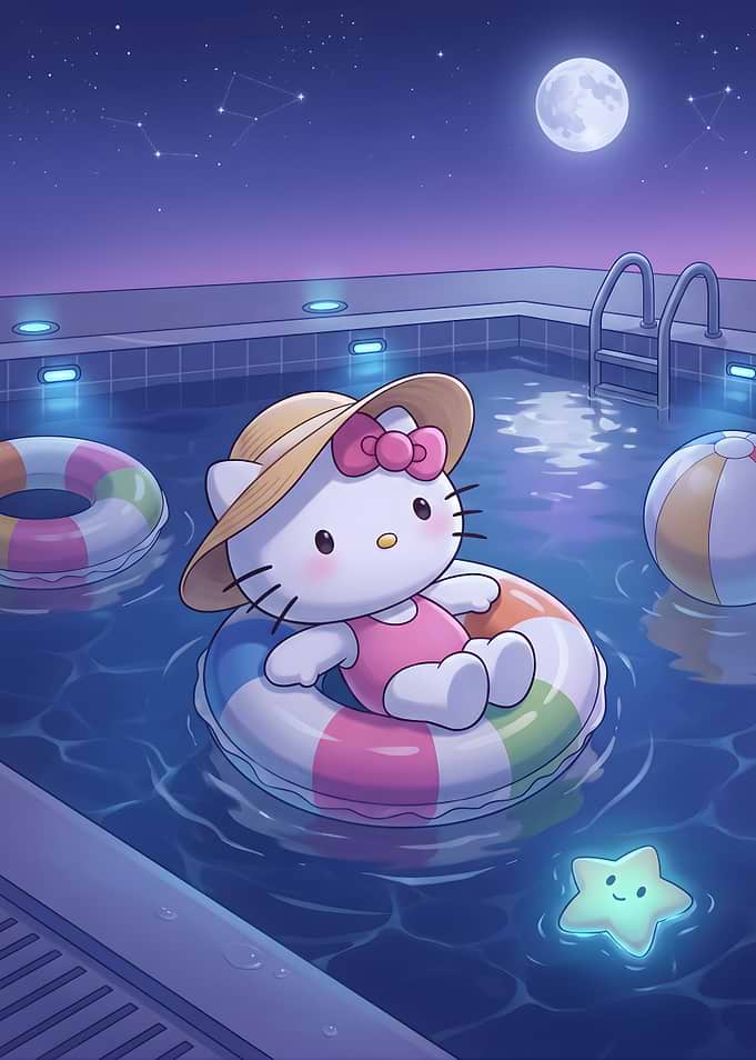 Hello Kitty Swimming at Night