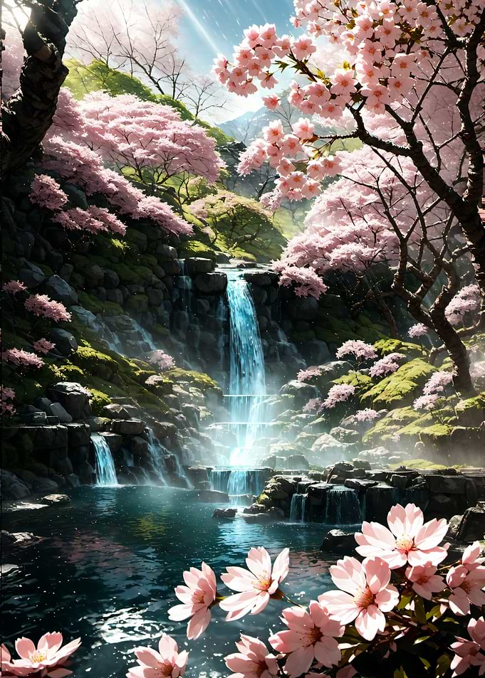 Sakura Waterfall Japanese Cherry Blossom