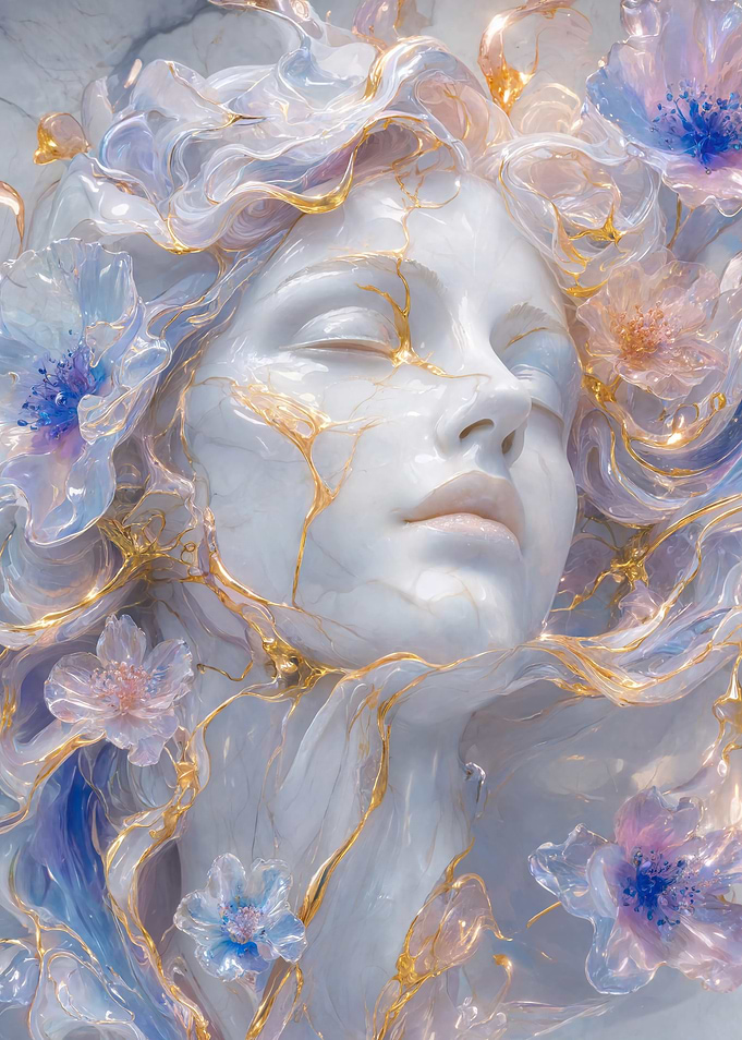 Ethereal Marble Goddess with Golden Kintsugi