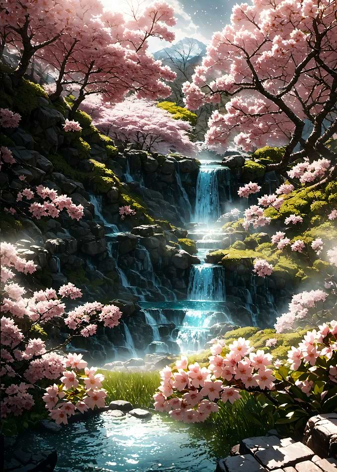 Sakura Waterfall Cherry Blossom Japan