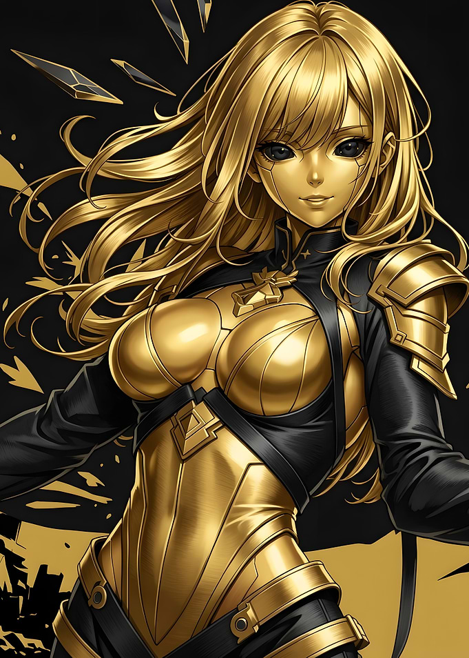 Golden Armored Anime Warrior Girl