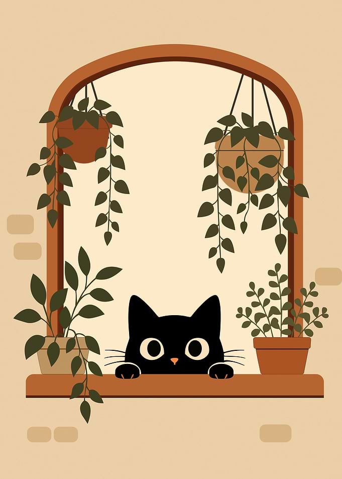 Cute Black Cat in Window