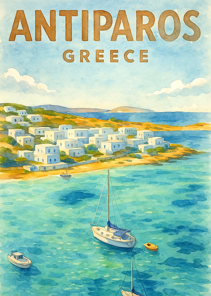 Antiparos Greece Vintage Travel Poster | Watercolor Cyclades Island Wall Art