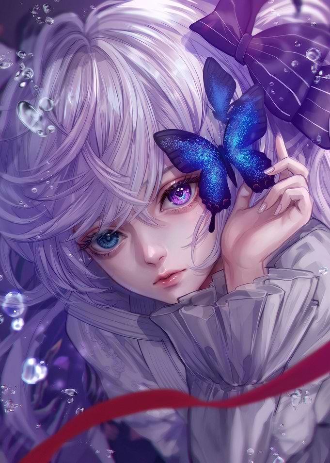 Anime Girl with Cosmic Butterfly